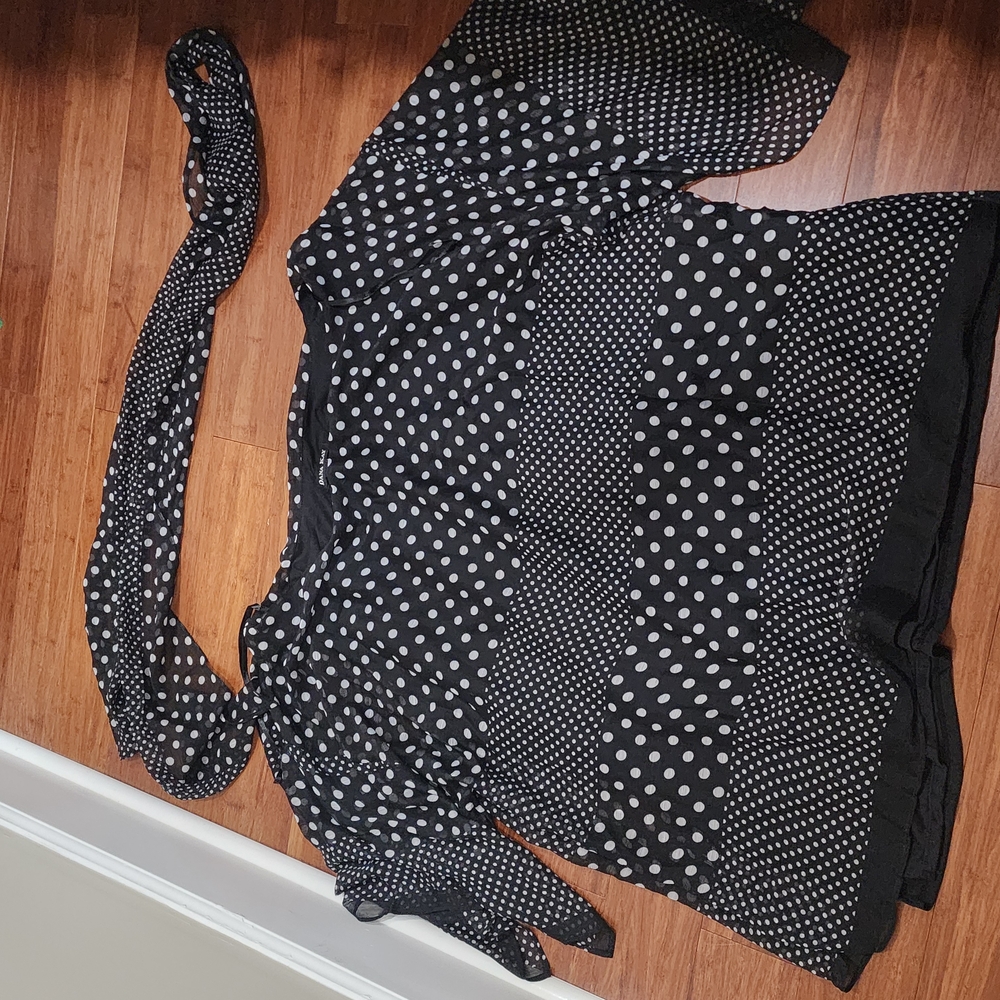 Chic Black and White Polka Dot Dress with Scarf